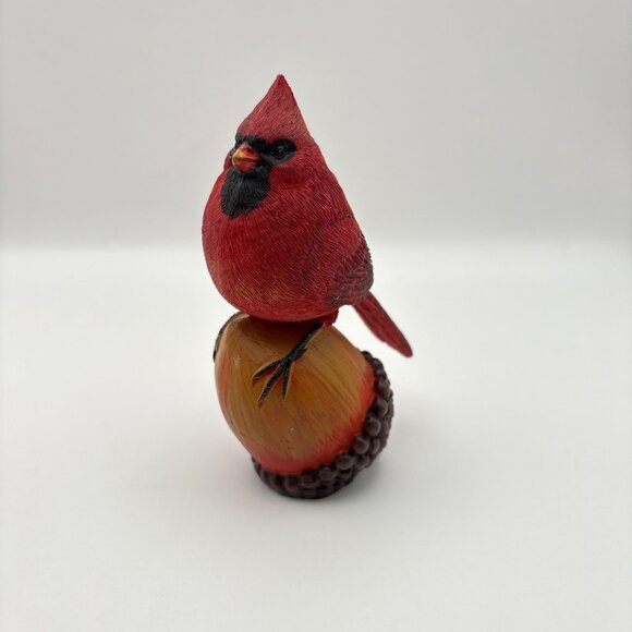 Cardinal Bird Perched on Acorn Winter Figurine Nature Rustic Christmas Decor - Picture 8 of 9